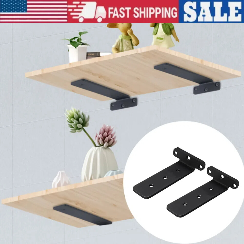 2PCS Floating Shelf Brackets Black Thickened Floating Shelf Brackets for Modern