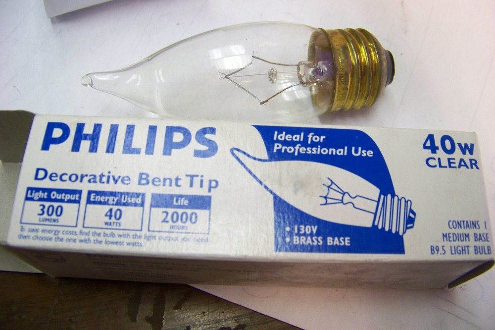 new philips 40ba9.5/cl decrorative bent tip light bulb 40w