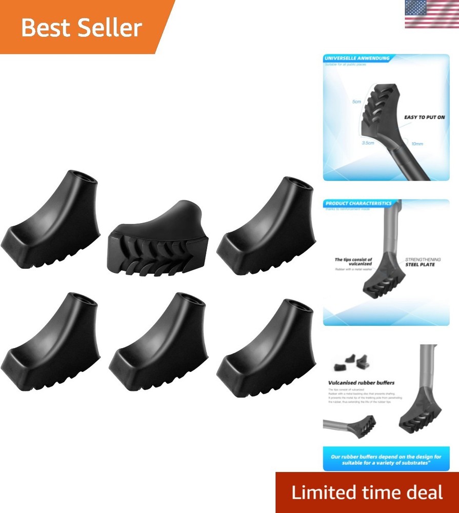 6 Pack Rubber Tips for Hiking Poles - Durable Replacement for Trekking Stability