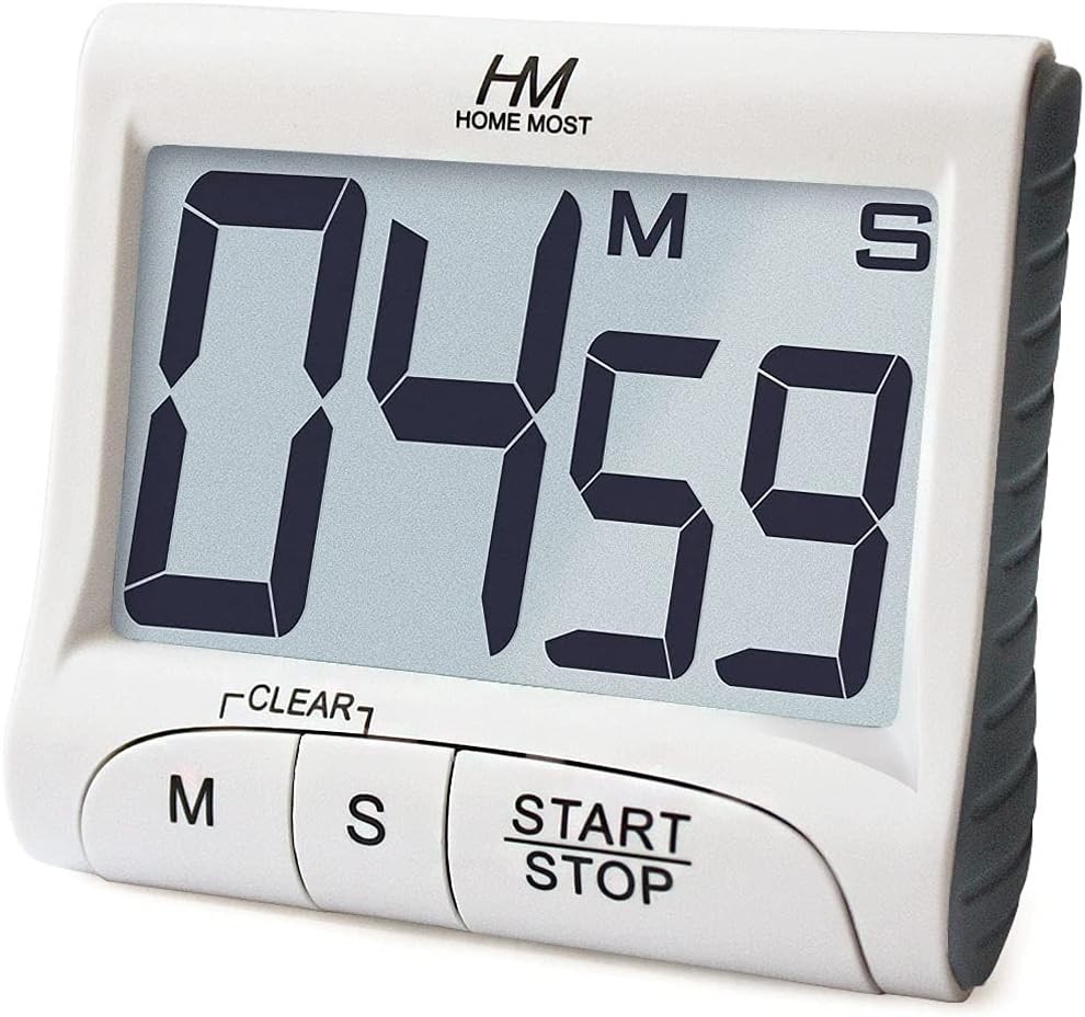 3" Large Display Digital Kitchen Timer - Sleek Matte White with Loud Alarm