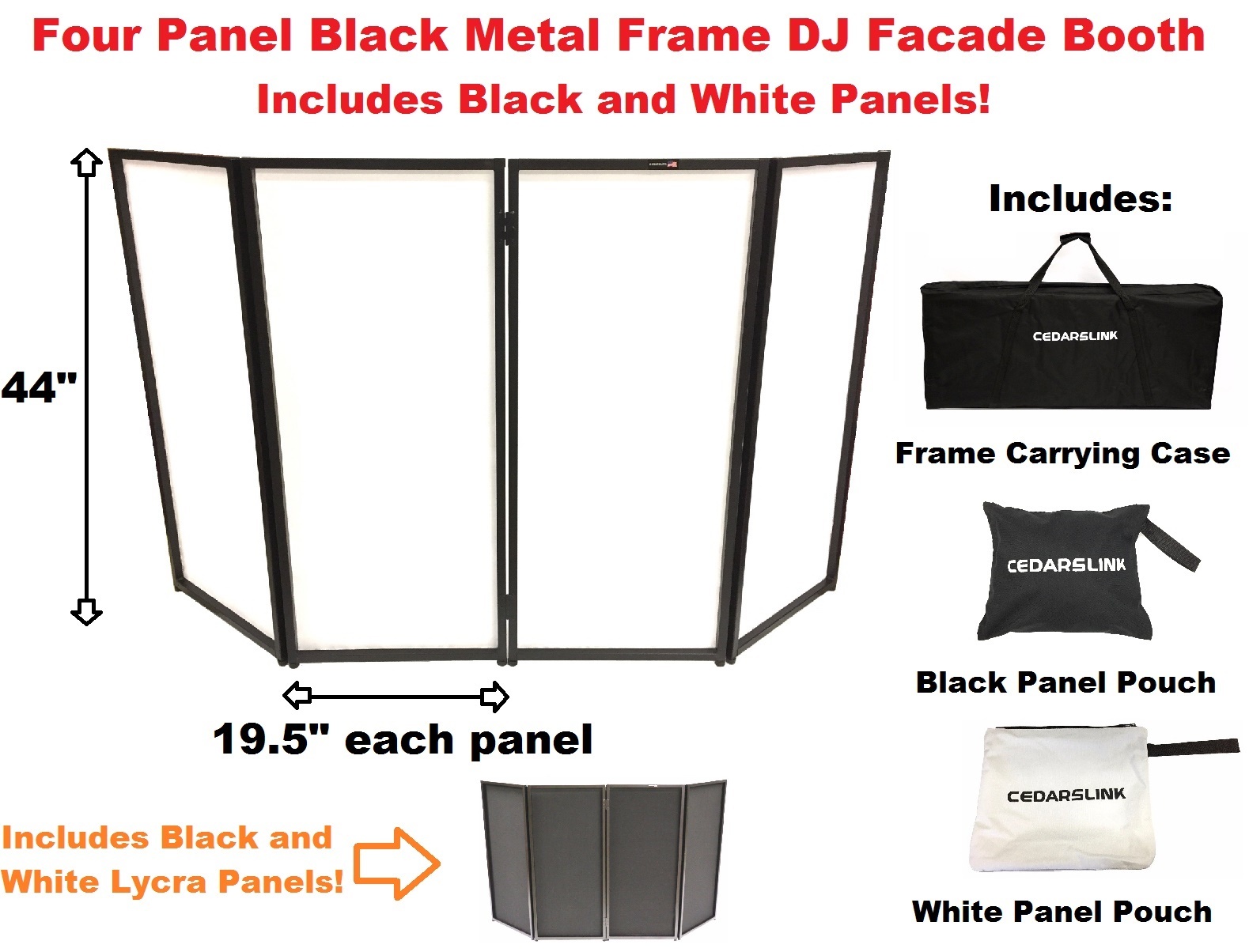 CedarsLink DJ Event Facade White/Black Scrim Metal Frame Booth +Travel Bag Case