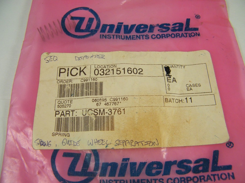(1) NEW ~ UNIVERSAL INSTRUMENTS ~ SPRING ~ PART NUMBER ~ UCSM-3761