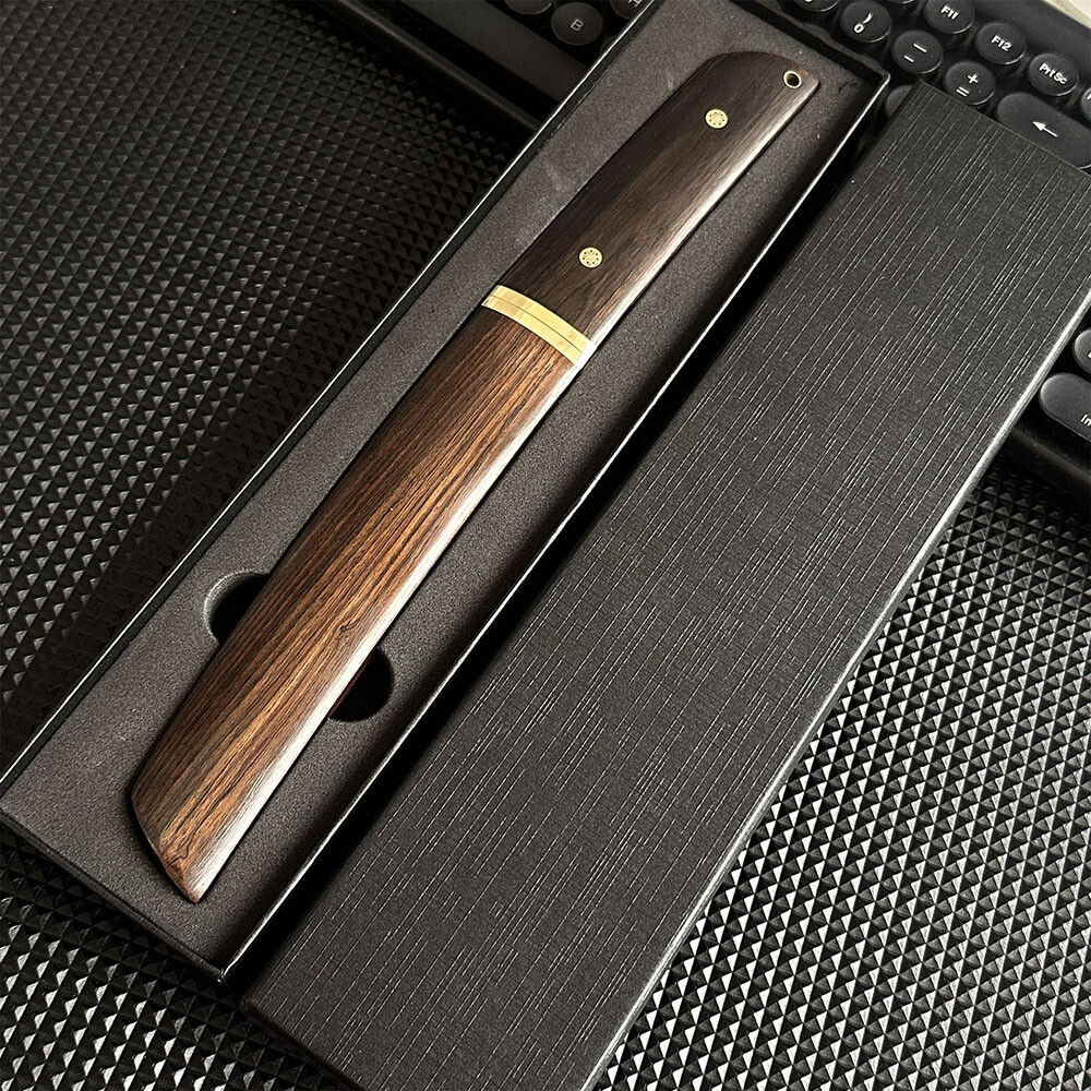 VG10 Damascus Knife Ebony Wood Handle Sheath Full Tang Outdoor Camping EDC Tool