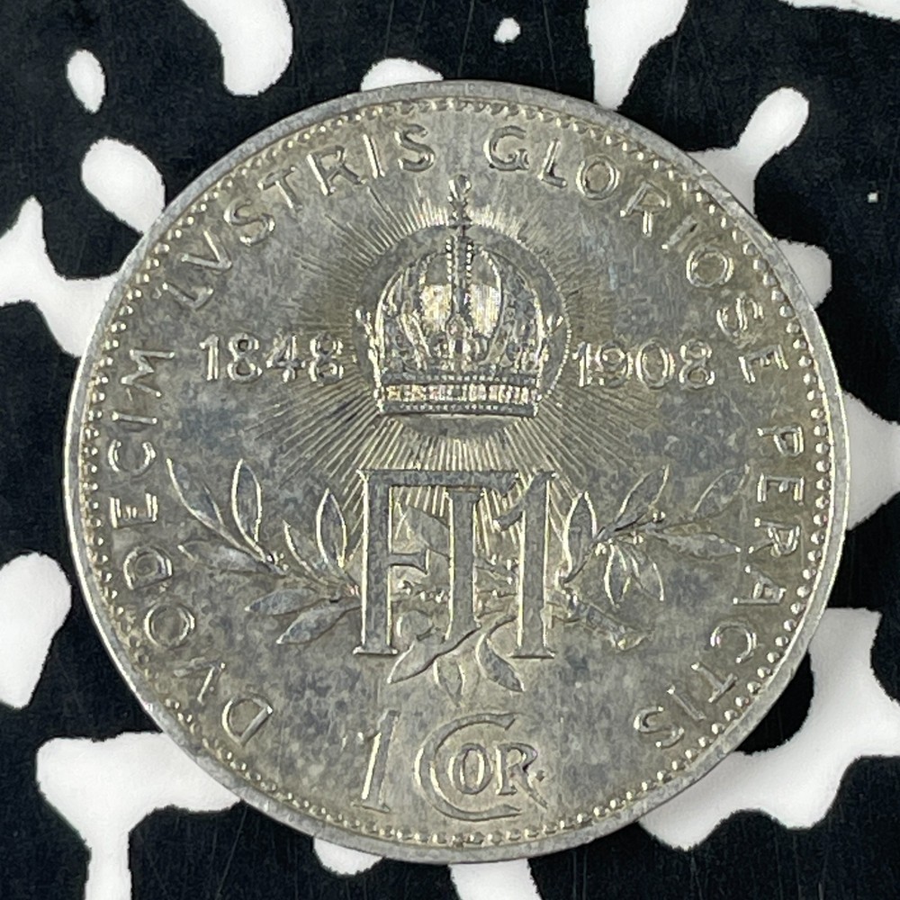 1908 Austria 1 Corona Lot#C9996 Silver! Nice!