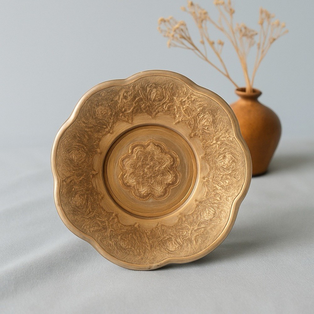 Middle Eastern Vintage 1940s Silverplated Footed Repousse Plate/Dish 6.5” DAMAGE