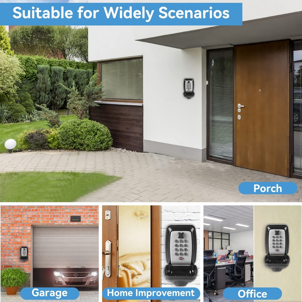 Key Lock Box, Wall Mounted Key Storage Box with 12-Digit Keyboard Combination...