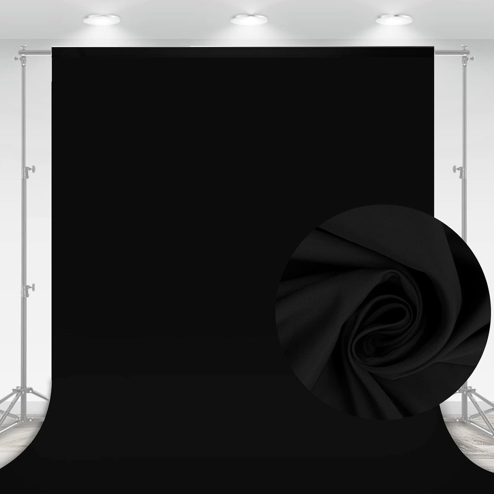 Black Photography Backdrop 10x7 Ft Seamless Polyester Curtain Studio