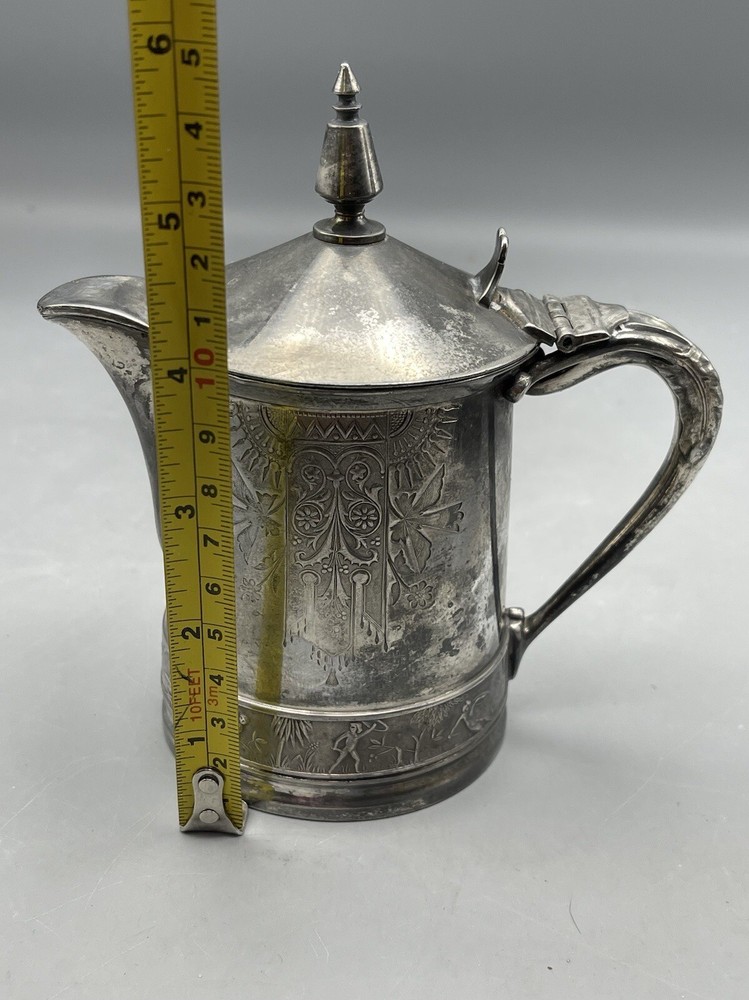 Antique Meriden Egyptian Revival Jug Silver Plated Pitcher 5”