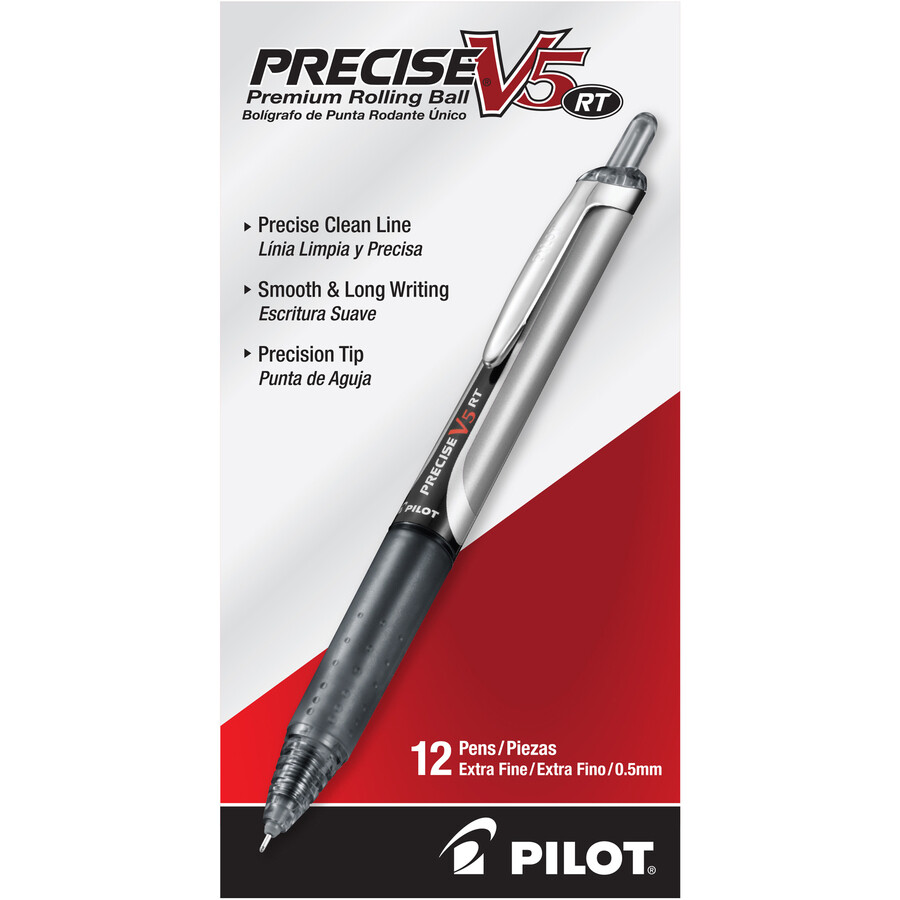 PILOT Precise V5 RT Refillable & Retractable, 0.5mm, Black Ink, 12-Pack (26062)