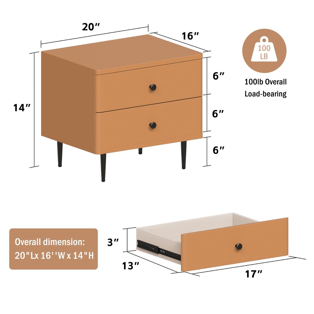 Orange double drawer solid wood bedside table convenient and easy to install