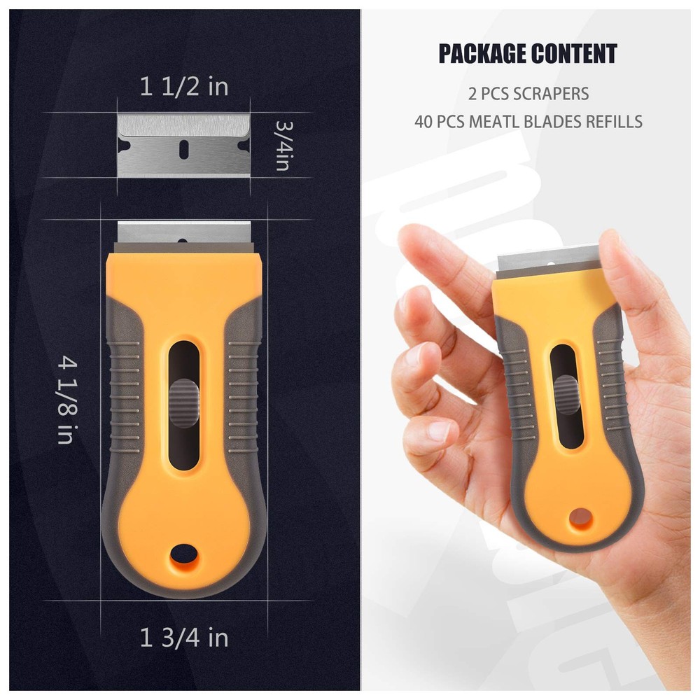 Razor Blade Scraper, 2 Pcs Plastic Retractable 42 Piece Set, Orange