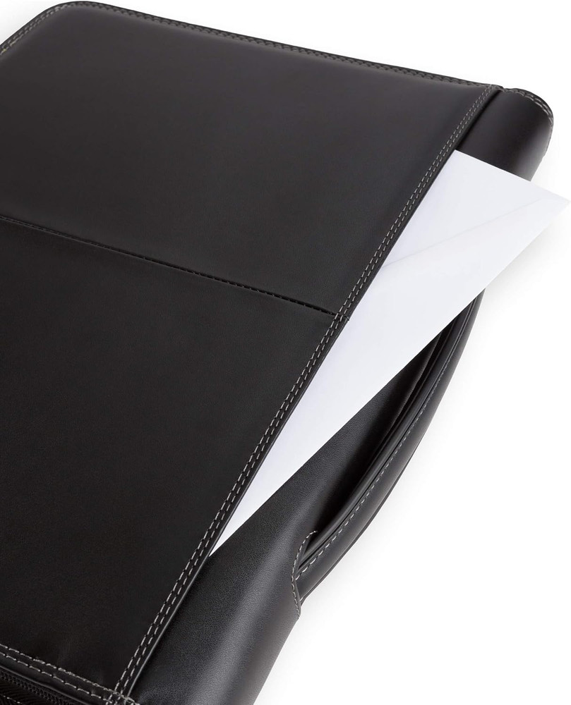 Concept Zippered Padfolio, Padded Document Organizer, Black