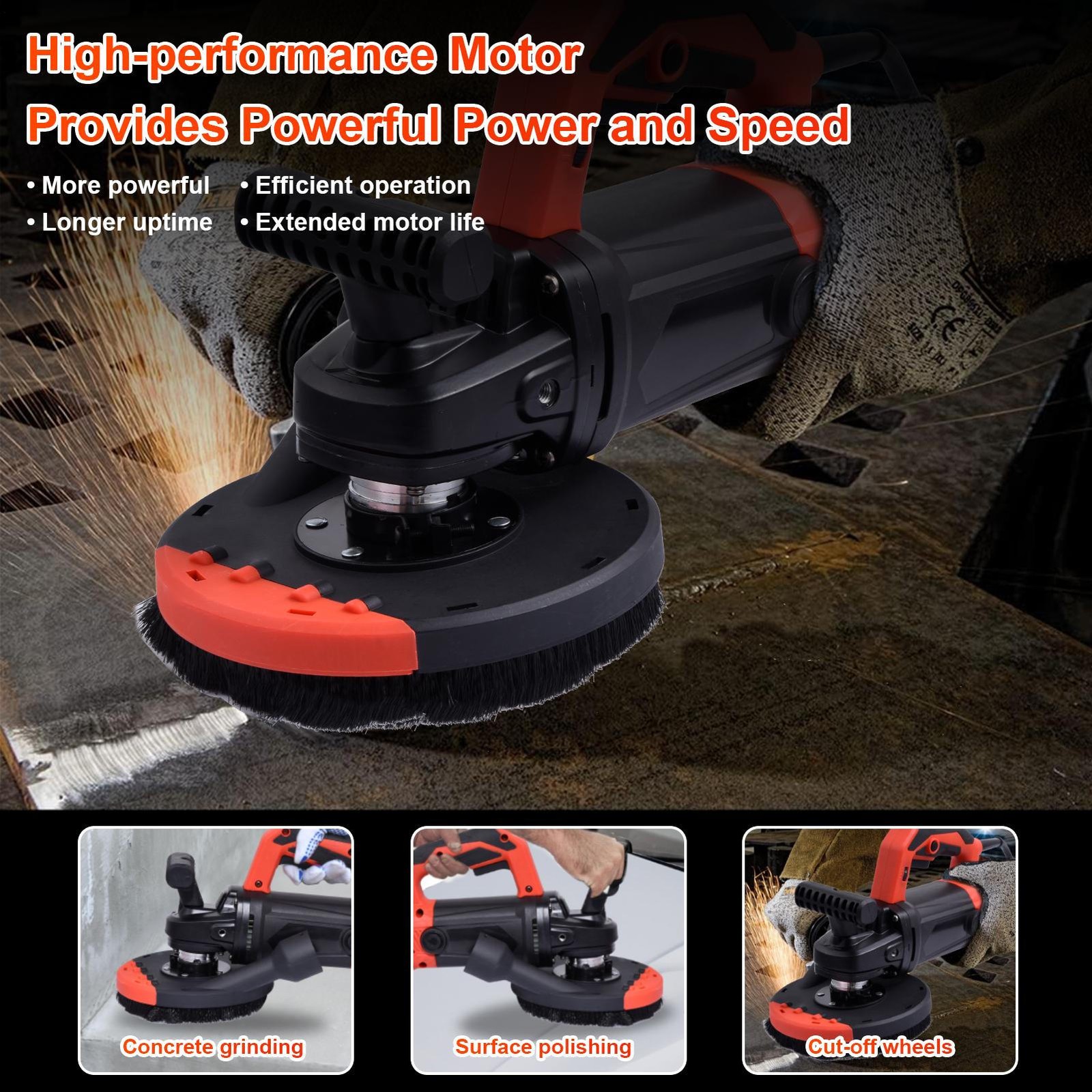 2200W New Concrete Floor Grinder 7" Wall Rough Grinder Roughing Machine US-