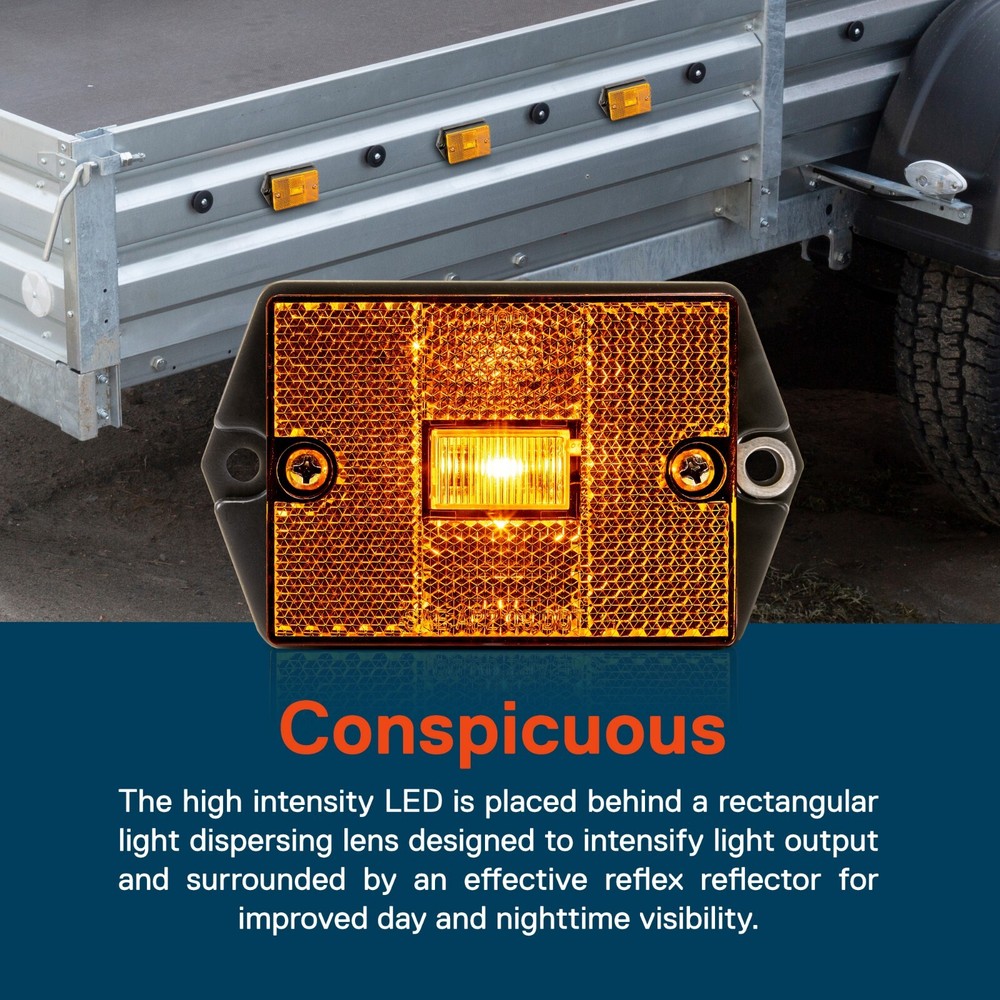 DOT Surface Mount Amber LED Side Marker Light for Utility Boat Trailers Over 80