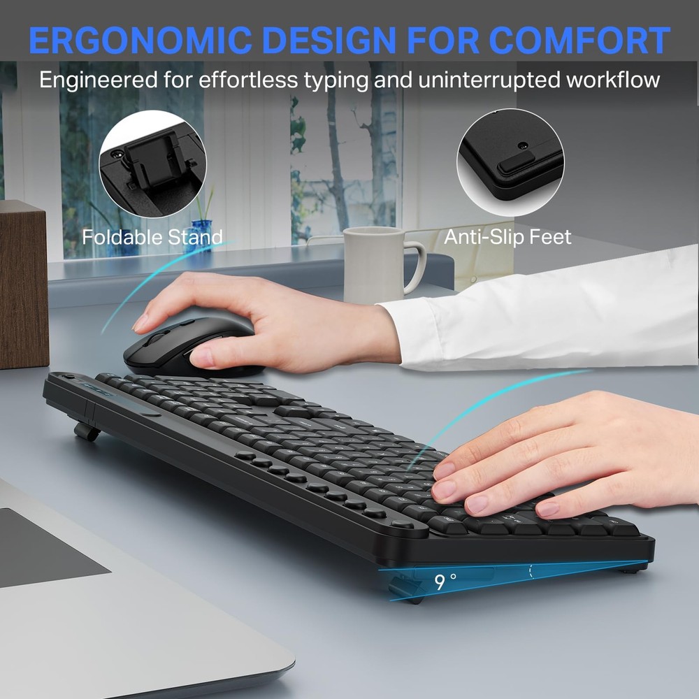 Wireless Keyboard and Mouse Combo, EYOOSO FullSized Computer Wireless Keyboar...