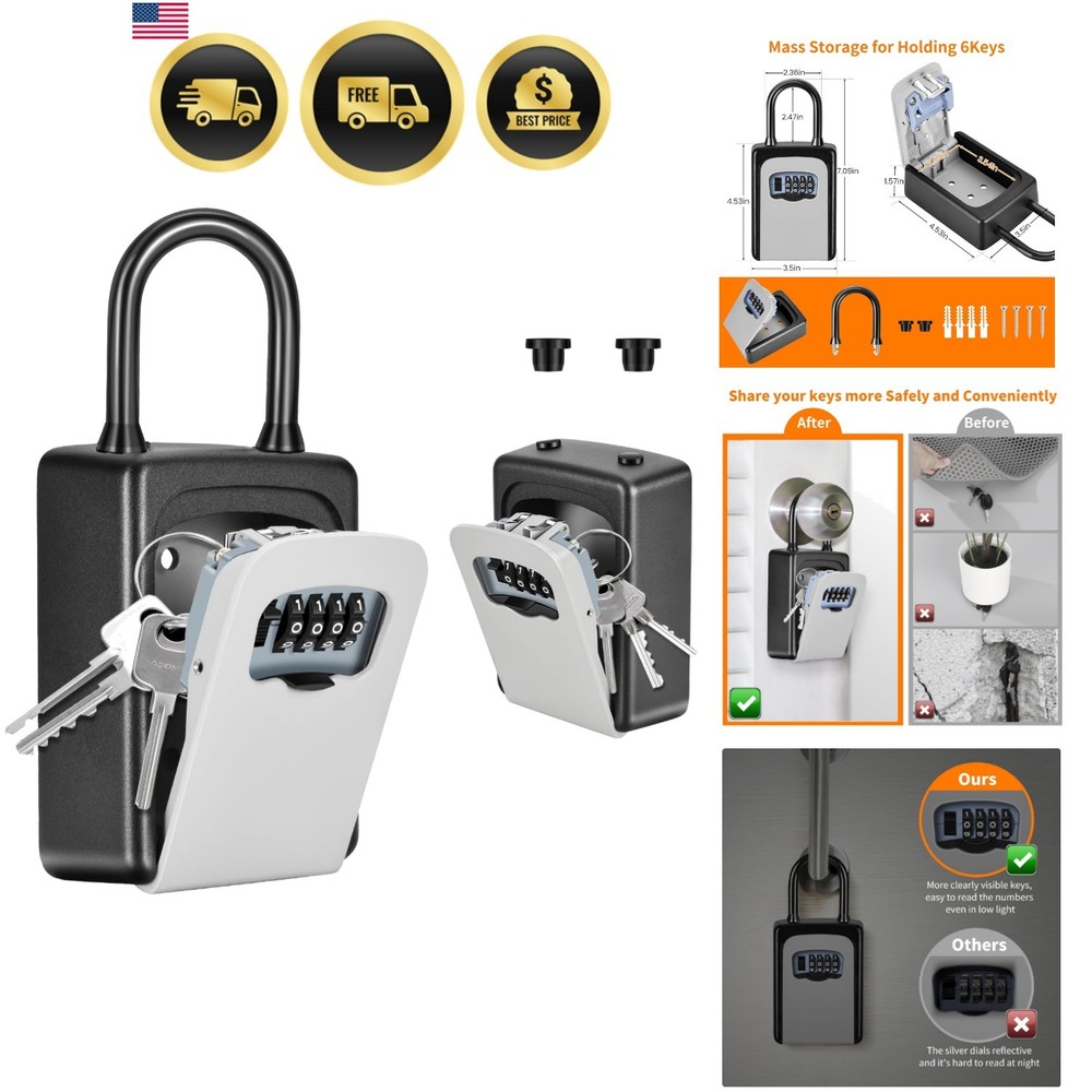Portable Key Lock Box, Upgrade Clearly Visible Numbers, Lock Box Wall Mounted...