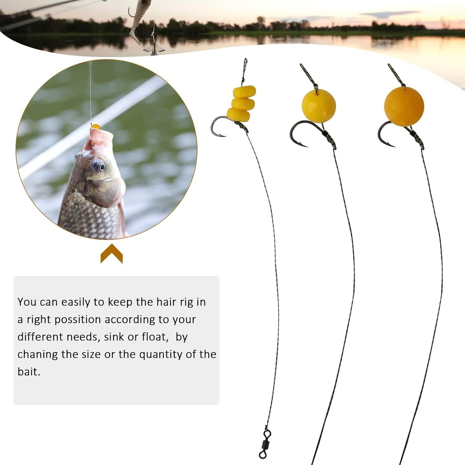 41 PCS Carp Hair Rig Kit #6 Hooks, Pre-Tied Fishing Hair Rigs Baits for Bass