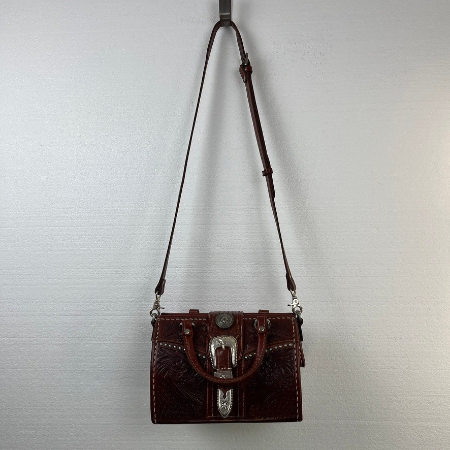 American West Tooled Leather Western Satchel Concho Crossbody Bag Cowgirl