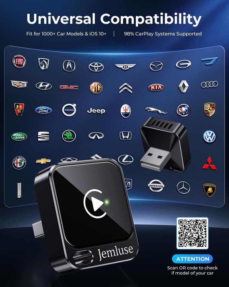 Jemluse Wireless CarPlay Adapter for Apple - Mini Size, Fast Stable Connectio...