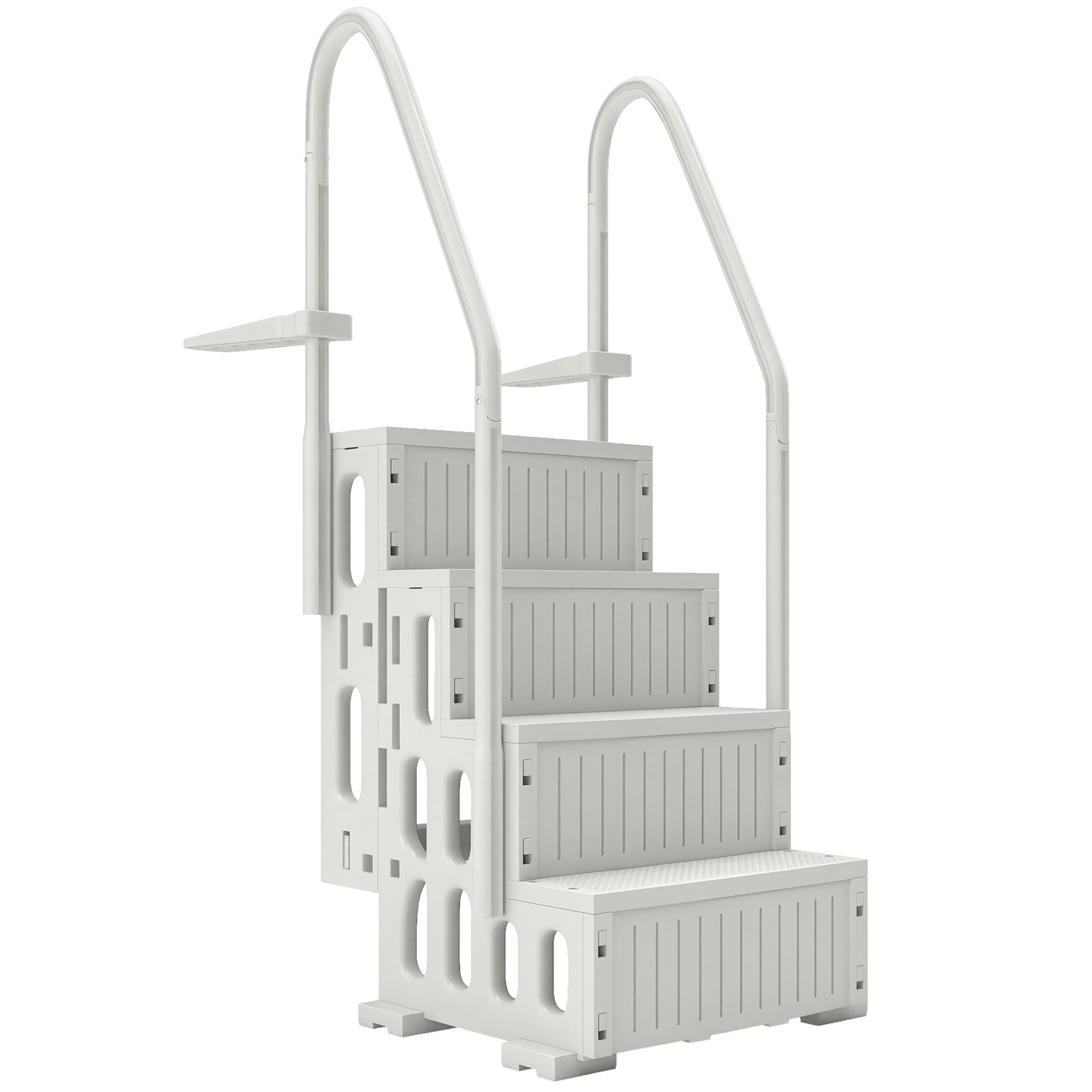 Outsunny Swimming Pool Ladder Adjustable 4-Step, Cream White, White