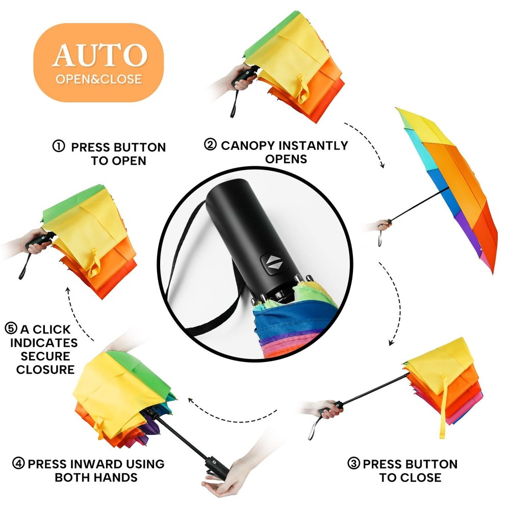 Rainbow Umbrella For Adults Oversized 54inch Double Layer Windproof Extra Large