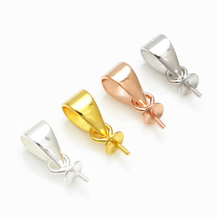 925 Sterling Silver Pendant Connector Half Drilled DIY Bail Mounts W Cup & Peg