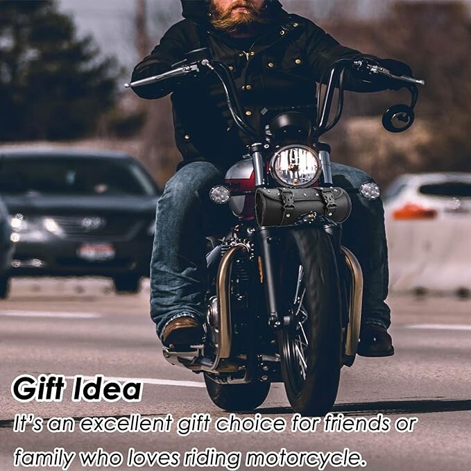 Leather Motorcycle Front Fork Rear Sissy Bar Tool Kit Holder Bag Pouch Storage