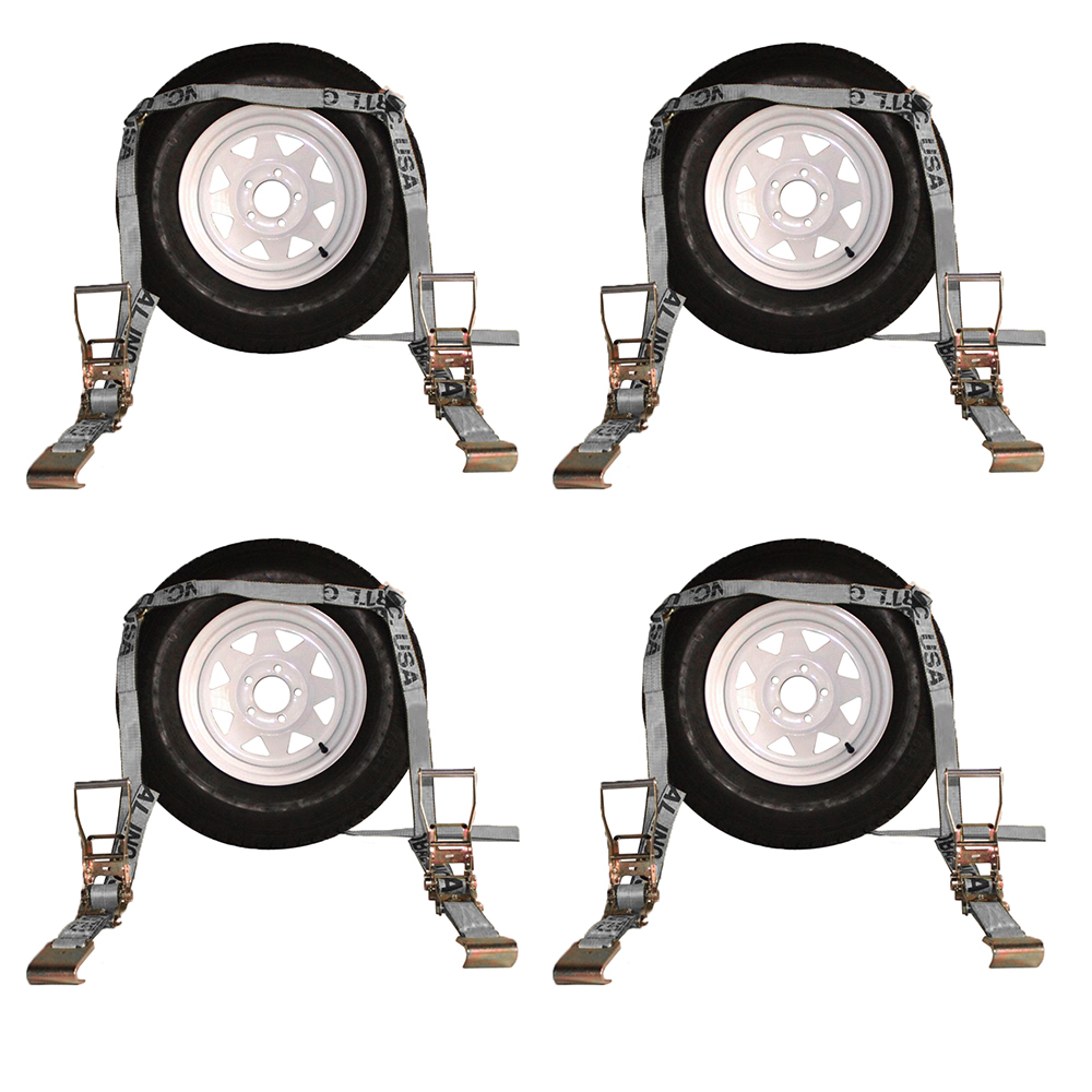 2" Flatbed Wheel Tie Down System w/ Ratchets – Rail Hooks Basket Strap