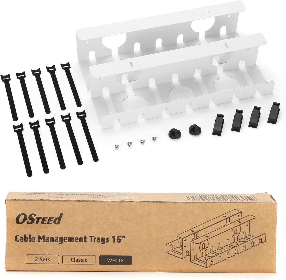 Under Desk Cable Management Tray 2 Pack White, Cable Management Under Table....