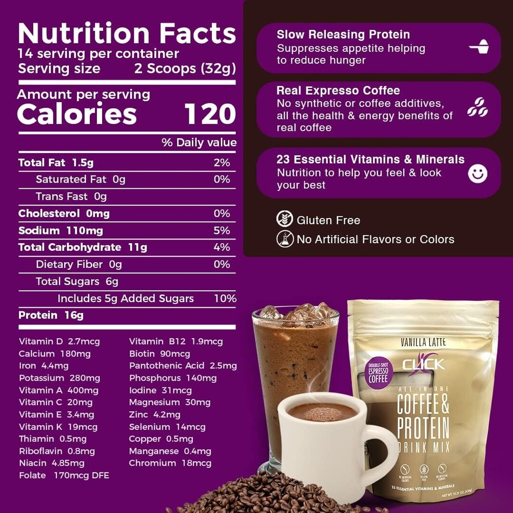 Click Coffee & Protein Powder Bag - Vanilla Latte
