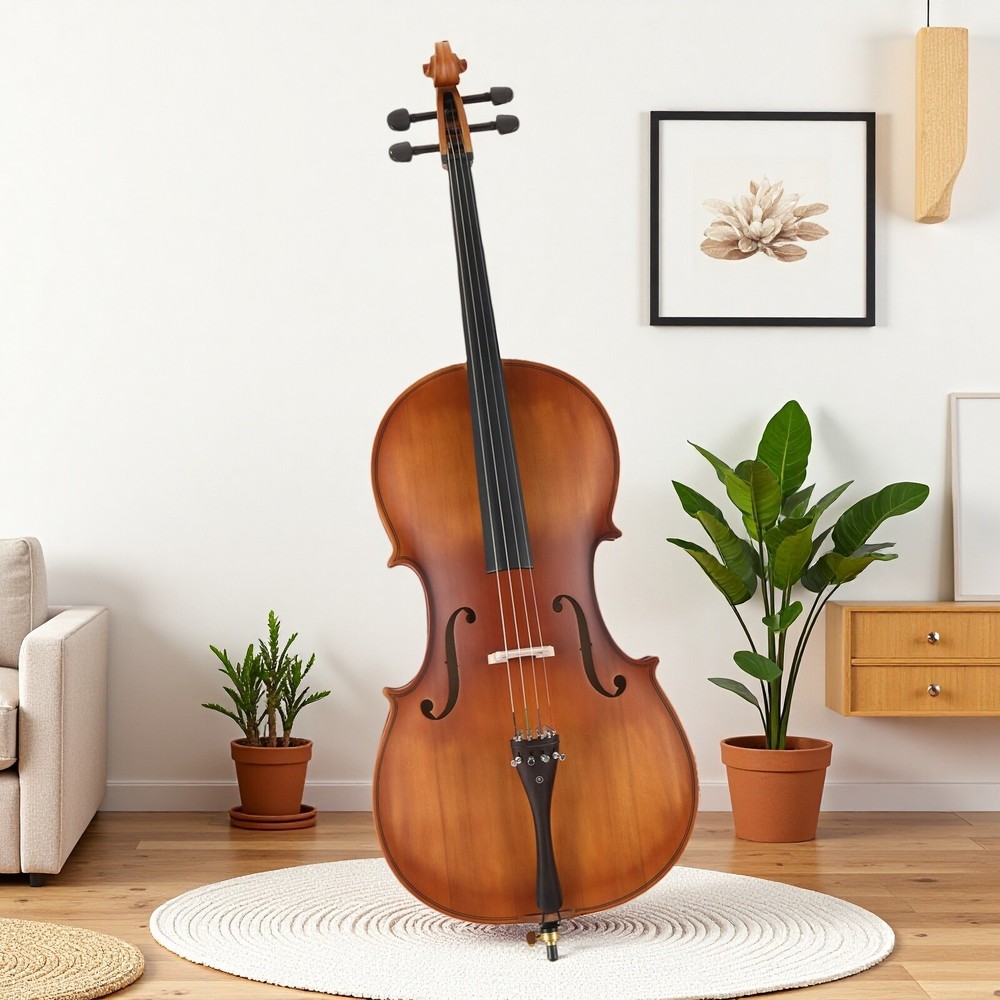 4/4 Full Size Solid Spruce Top Beginner Acoustic Cello Set - Bag Antiqued Bow