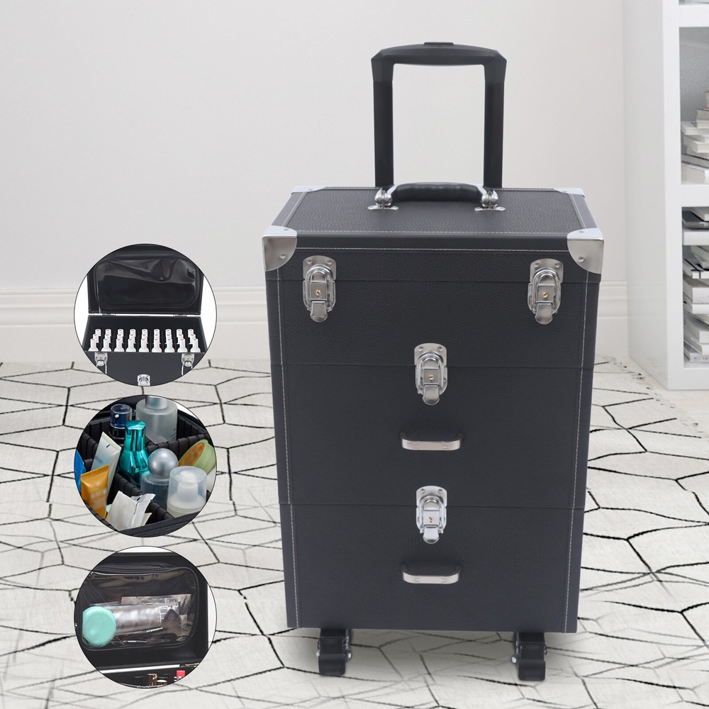 Professional Rolling Makeup Train Case Cosmetic Trolley Makeup Storage Organizer