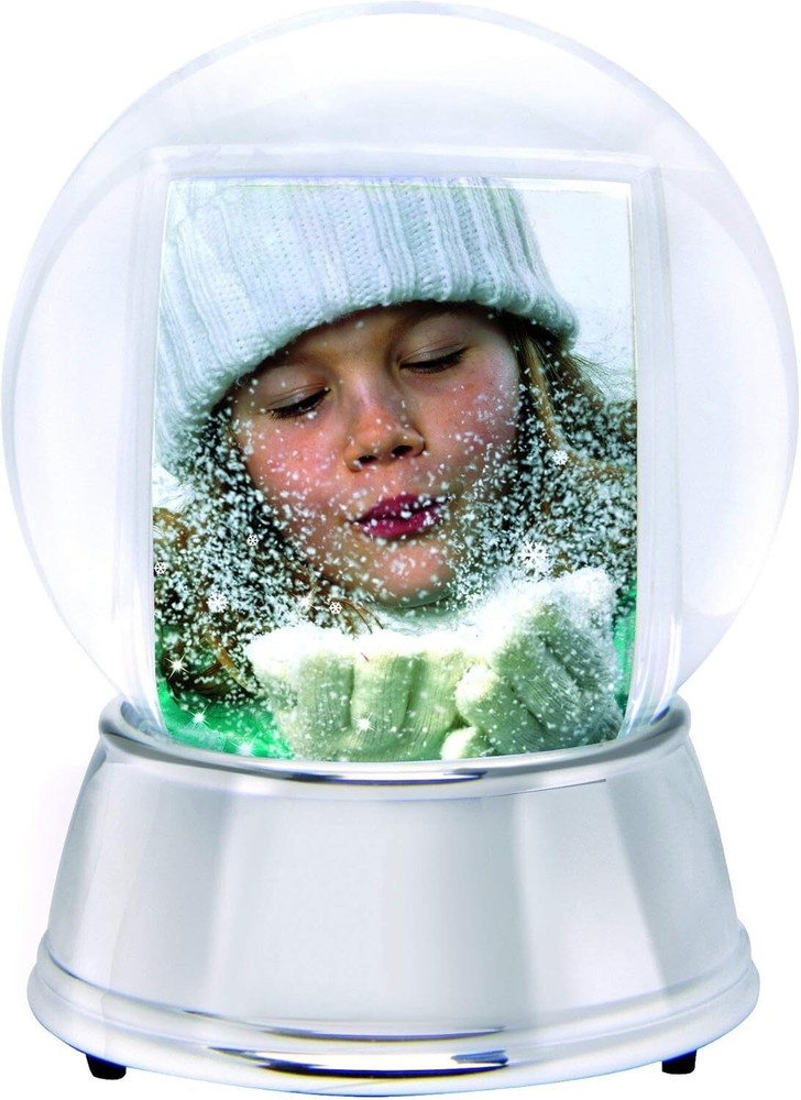 Large LED Light Up Photo Snow Globe - Silver Base