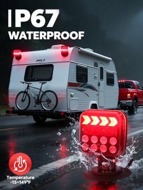 Wireless Trailer Lights, Dual Function Wireless Tow Lights with Magnetic+Cup