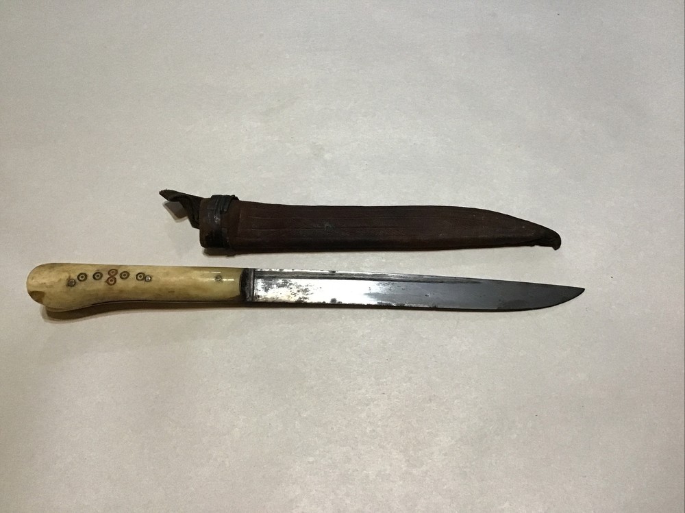 Antique Authentic Creation Dagger Knife Bone Handle Leather Sheath