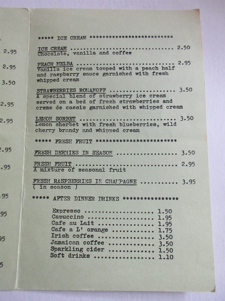 Maestro vintage Dessert Menu