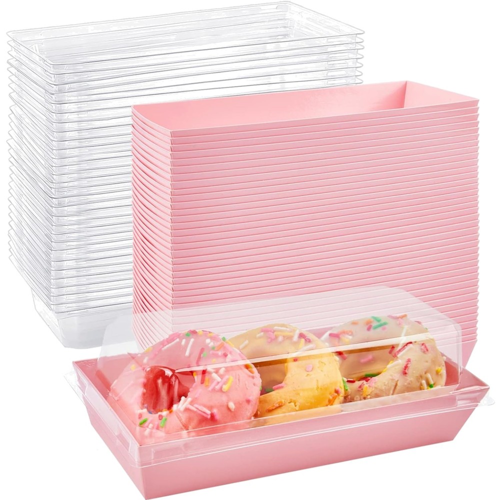 Charcuterie Boxes with Clear Lids, 50 Pack Pink Bakery Boxes, Cookie Boxes, S...