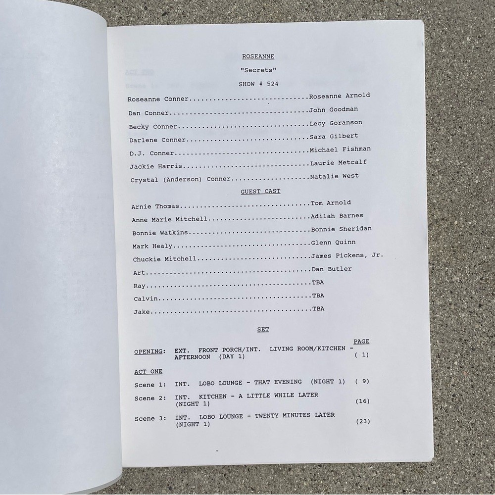 Roseanne Original 1992 Production Used First Draft Script Secrets Barr Metcalf