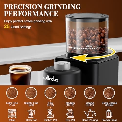 Conical Burr Coffee Grinder Electric - 200W Compact Automatic Coffee Bean Grinde