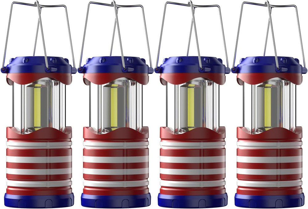 4-PK LED Camping Lanterns, Battery Powered Power Outage Flashlight Hanging Light