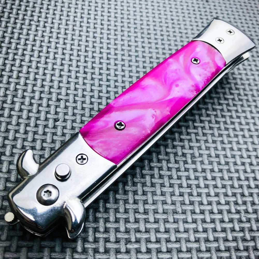 Automatic Push Button Folding Comb Barber Switchblade Pocket Knife Looking Brush