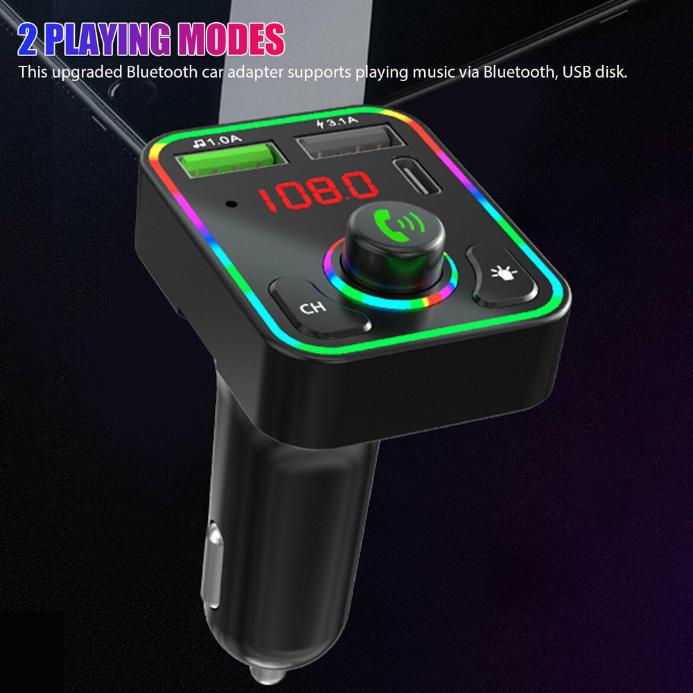 2pcs 3.1A Car Bluetooth FM Transmitter LED PD Adapter MP3 Player 2 USB Charger