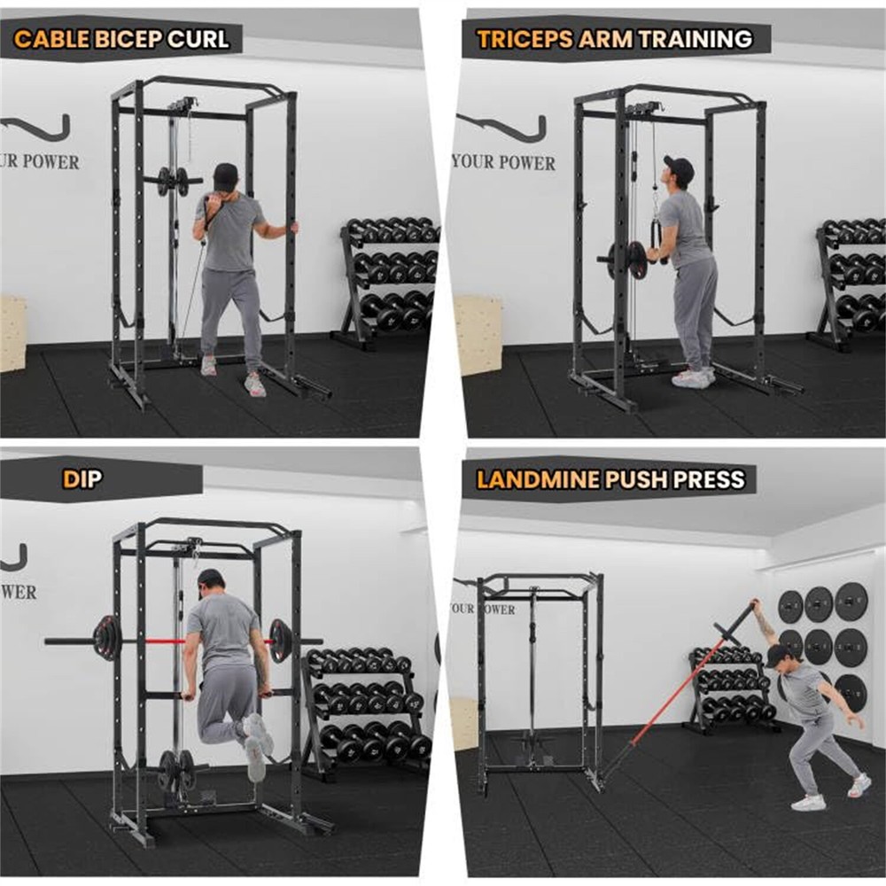 ✔️1600LBS Multi-Functional Power Rack W/Cable Pulley Power Cage with LAT Pulldow