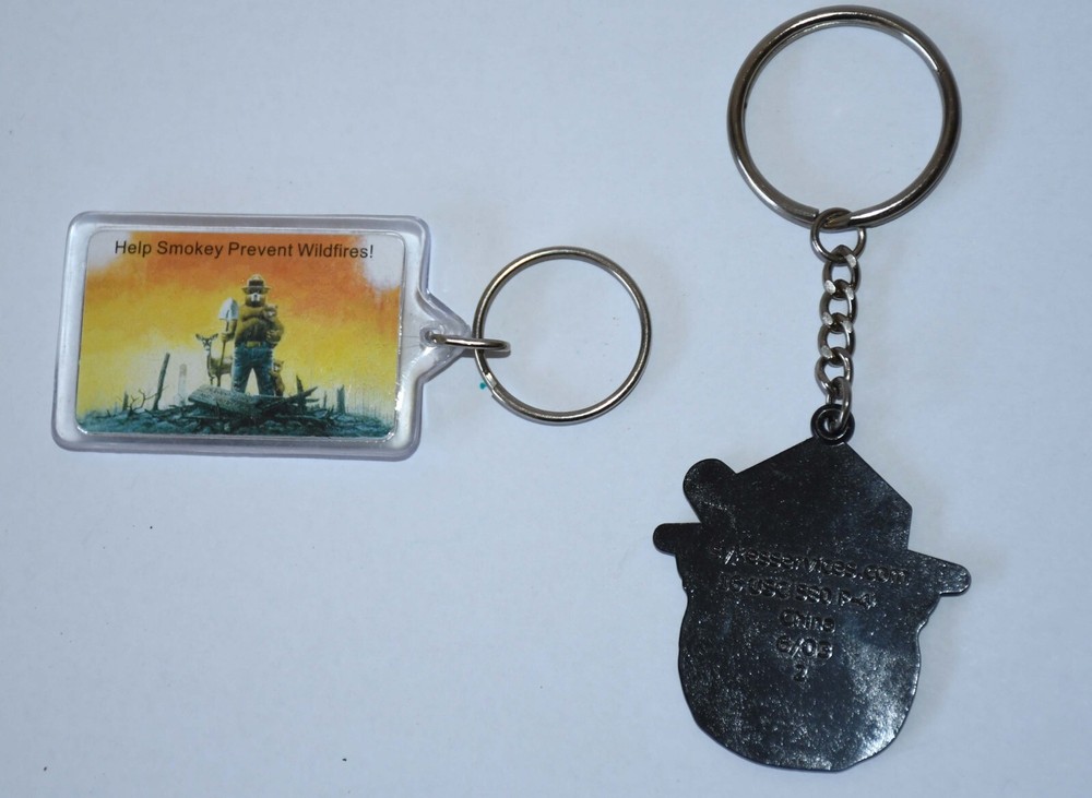 2 Vintage Smokey Bear Help Prevent Forest Fires Keychain Key Ring