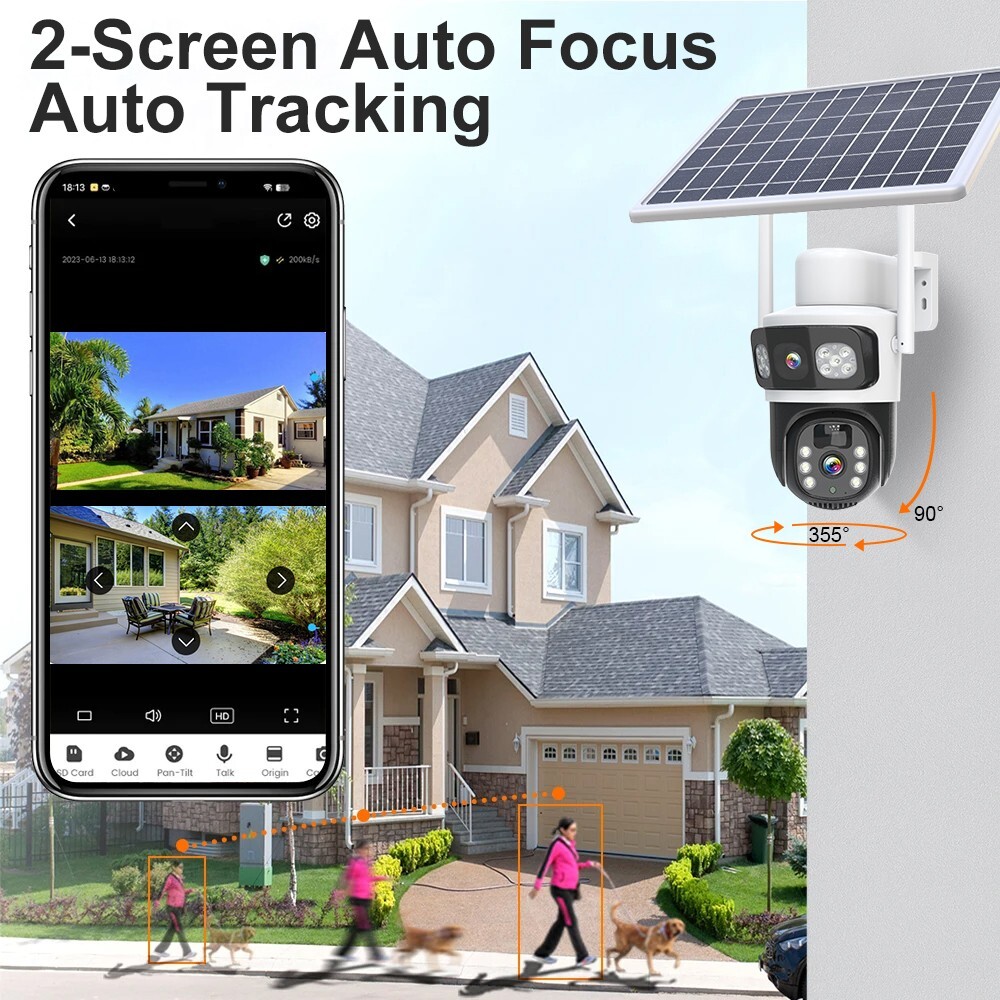 2PCS 4MP Solar Battery Powered Security Camera WiFi Wireless System PTZ Outdoor