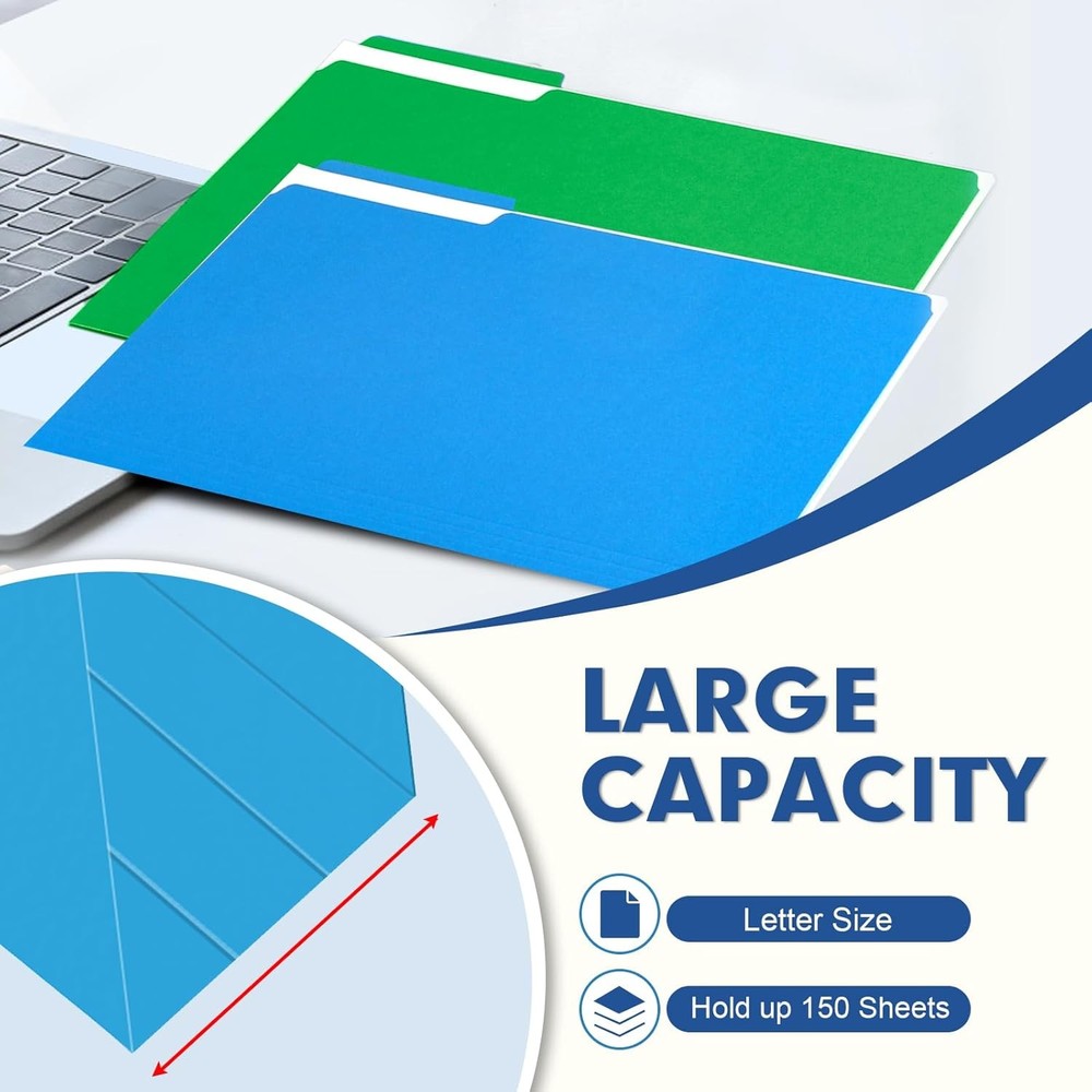 File Folder, PANDRI 120 Pack Colored File Folder, 1/3 Cut Tab, Letter Size, Asso