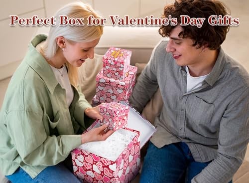 6PCS Valentine's Day Nesting Gift Boxes with Lid, Square Gift Boxes 6PCS Red