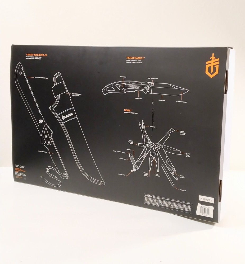 GERBER 3-PIECE COMBO GIFT BOX SET (Paraframe I, Dime Multi-tool & Machete Jr.)