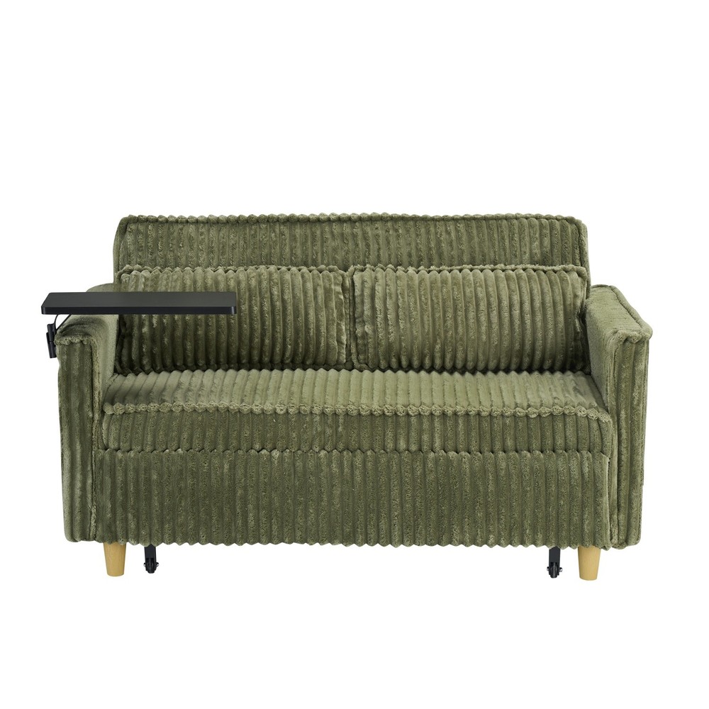 Convertible Sleeper Sofa Bed Loveseat Sofa with Pull Out Bed & USB Ports Green