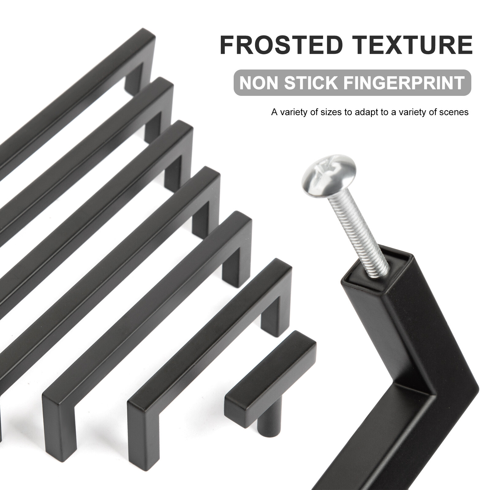 Modern Cabinet Handles Matte Black Kitchen Drawer Stainless Steel Square Pulls